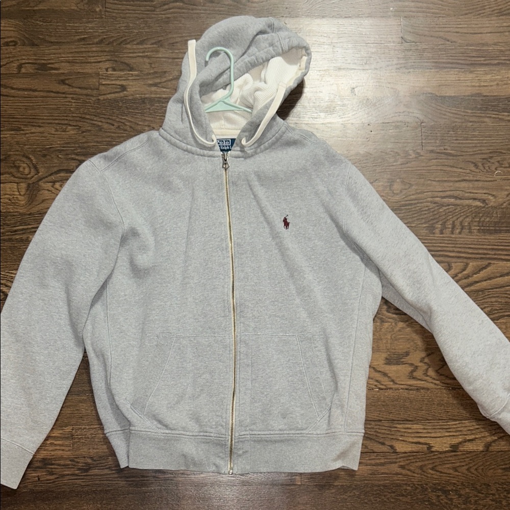 Gray Zip-Up Hoodie with Logo